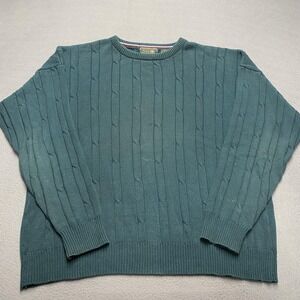 Tailors Row Finery Sweater Mens XL Teal 100% Cotton Cable Knit Crewneck Pullover